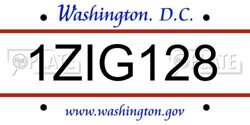 1ZIG128 District Of Columbia License Plate