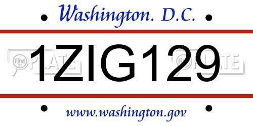 1ZIG129 District Of Columbia License Plate