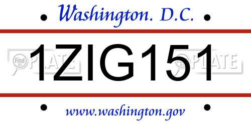 1ZIG151 District Of Columbia License Plate
