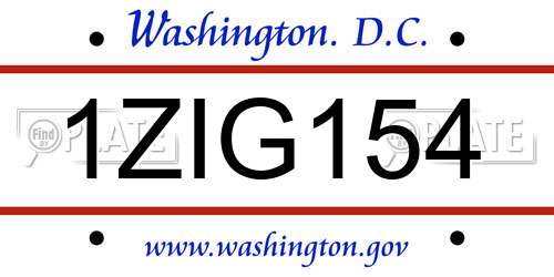 1ZIG154 District Of Columbia License Plate