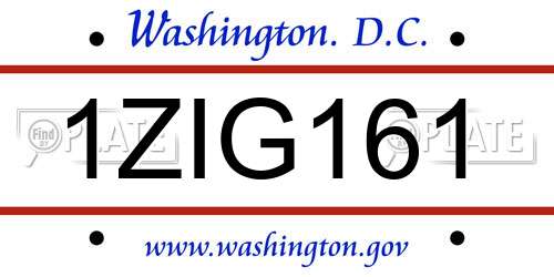 1ZIG161 District Of Columbia License Plate