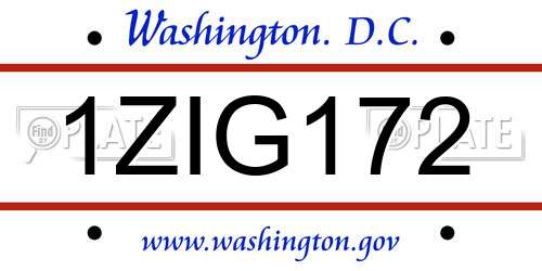 1ZIG172 District Of Columbia License Plate