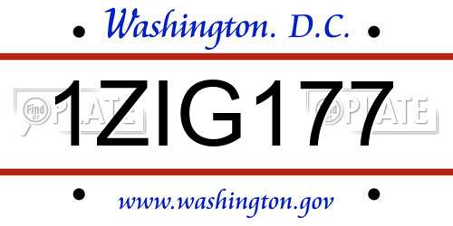 1ZIG177 District Of Columbia License Plate