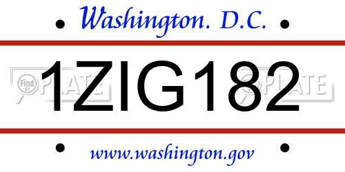 1ZIG182 District Of Columbia License Plate