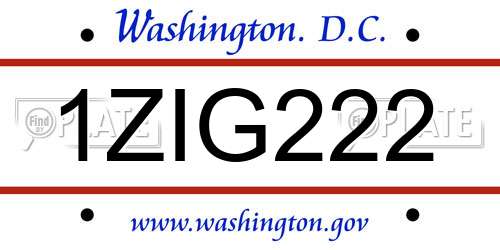 1ZIG222 District Of Columbia License Plate