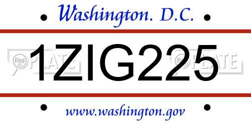 1ZIG225 District Of Columbia License Plate