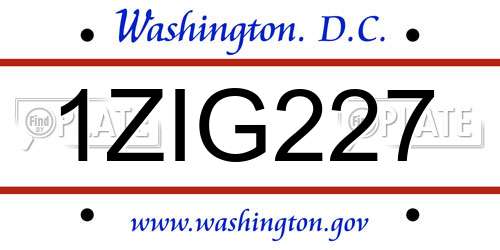 1ZIG227 District Of Columbia License Plate