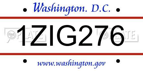 1ZIG276 District Of Columbia License Plate