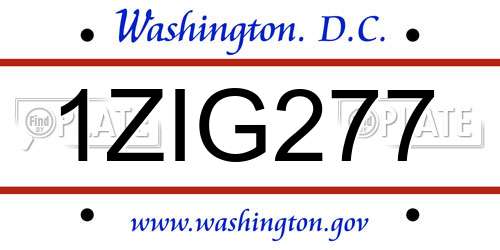 1ZIG277 District Of Columbia License Plate