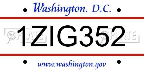 1ZIG352 District Of Columbia License Plate