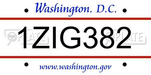 1ZIG382 District Of Columbia License Plate
