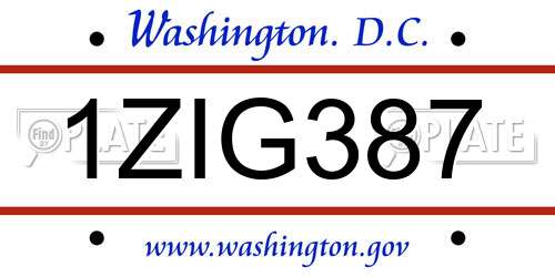 1ZIG387 District Of Columbia License Plate