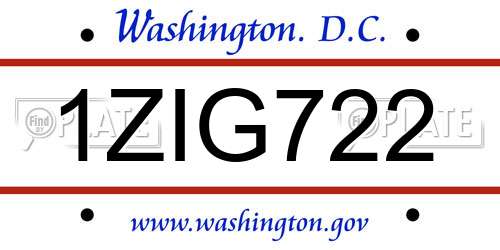 1ZIG722 District Of Columbia License Plate