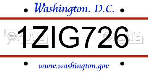 1ZIG726 District Of Columbia License Plate