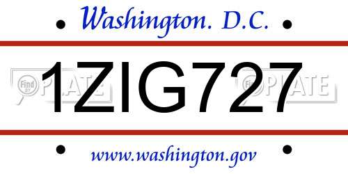 1ZIG727 District Of Columbia License Plate