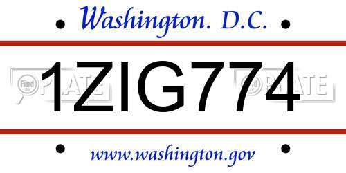 1ZIG774 District Of Columbia License Plate