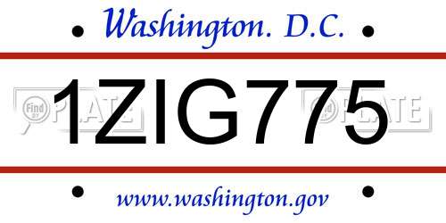 1ZIG775 District Of Columbia License Plate