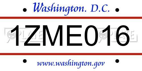 1ZME016 District Of Columbia License Plate