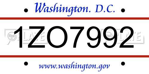 1ZO7992 District Of Columbia License Plate
