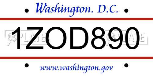 1ZOD890 District Of Columbia License Plate