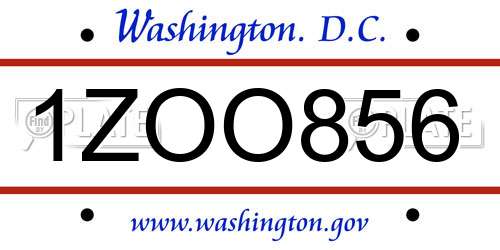 1ZOO856 District Of Columbia License Plate