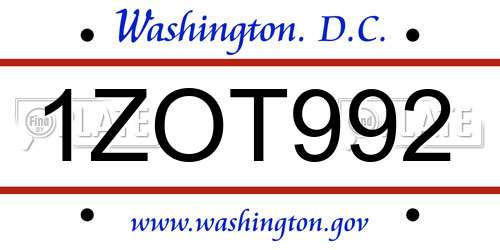 1ZOT992 District Of Columbia License Plate