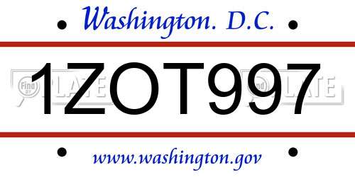 1ZOT997 District Of Columbia License Plate