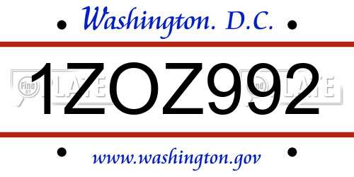 1ZOZ992 District Of Columbia License Plate