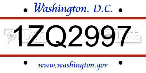 1ZQ2997 District Of Columbia License Plate