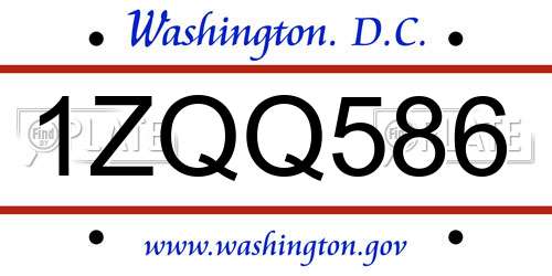 1ZQQ586 District Of Columbia License Plate