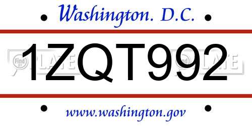 1ZQT992 District Of Columbia License Plate