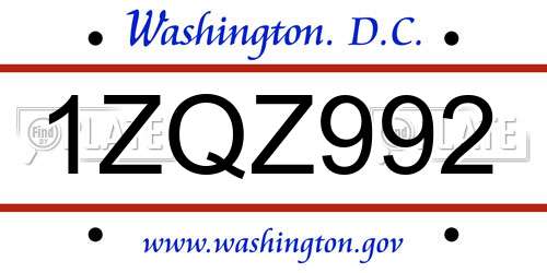 1ZQZ992 District Of Columbia License Plate