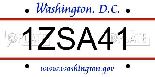 1ZSA41 District Of Columbia License Plate