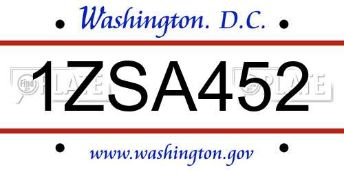 1ZSA452 District Of Columbia License Plate