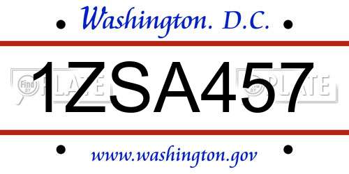 1ZSA457 District Of Columbia License Plate