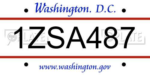 1ZSA487 District Of Columbia License Plate