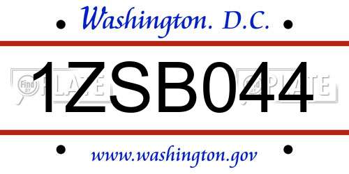 1ZSB044 District Of Columbia License Plate