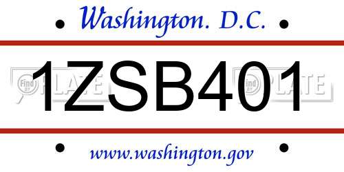 1ZSB401 District Of Columbia License Plate