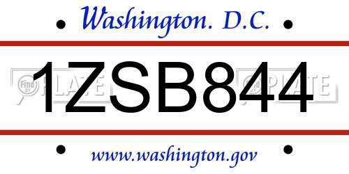 1ZSB844 District Of Columbia License Plate