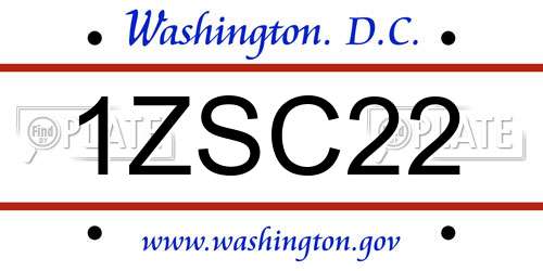 1ZSC22 District Of Columbia License Plate