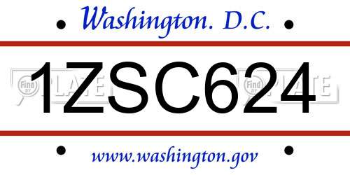 1ZSC624 District Of Columbia License Plate