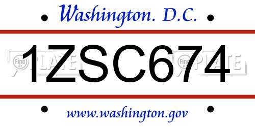 1ZSC674 District Of Columbia License Plate
