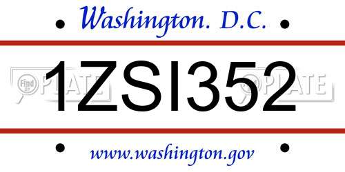 1ZSI352 District Of Columbia License Plate