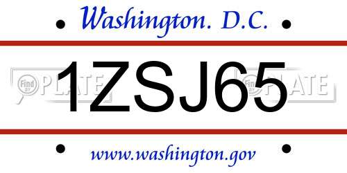 1ZSJ65 District Of Columbia License Plate