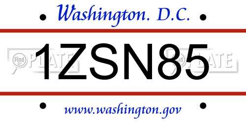 1ZSN85 District Of Columbia License Plate