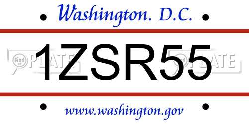 1ZSR55 District Of Columbia License Plate