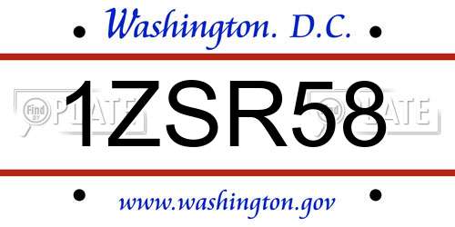 1ZSR58 District Of Columbia License Plate