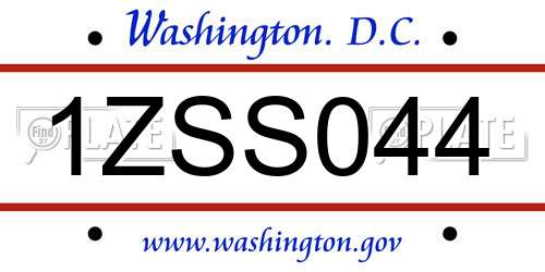 1ZSS044 District Of Columbia License Plate