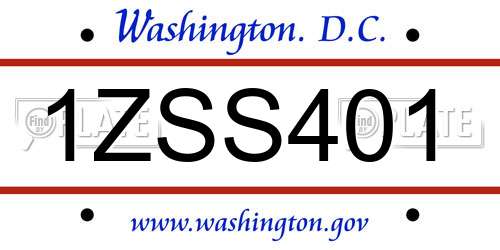 1ZSS401 District Of Columbia License Plate