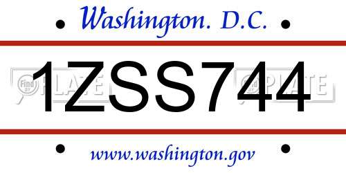 1ZSS744 District Of Columbia License Plate